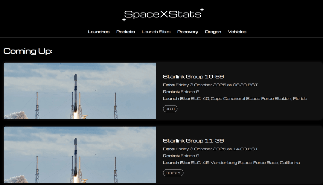 SpaceX Stats Home Page